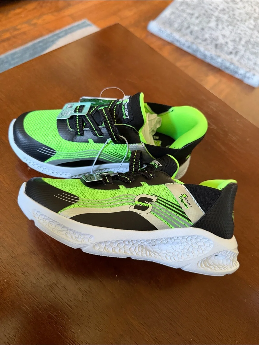 Kids Neon Green/Balck Athletic Sneakers with Secure Lace Fit Step-Ins